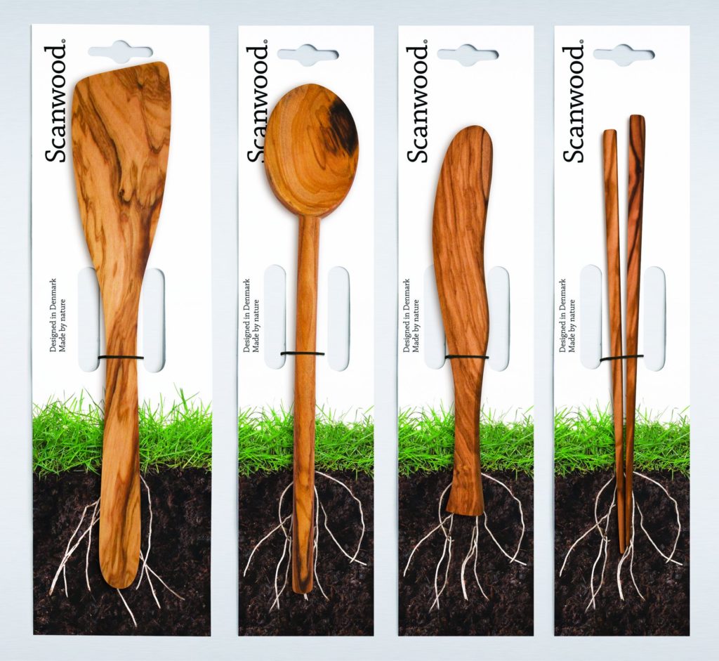 Packaging ecologico Scanwood per utensili da cucina